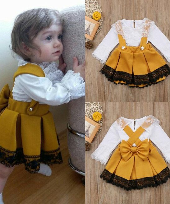 Baby Girl Autumn Lace Romper Bow Princess Party Skirt Dress 2 Pcs Sets