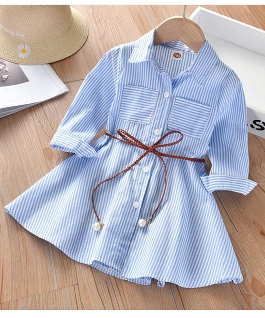 Kid Baby Girls Stripe Long Sleeve Party Belt Fall Winter Casual Dresses