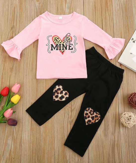 Baby Kid Girl Suit Valentine's Day Letter-printed Leopard Love 2 Pcs Sets
