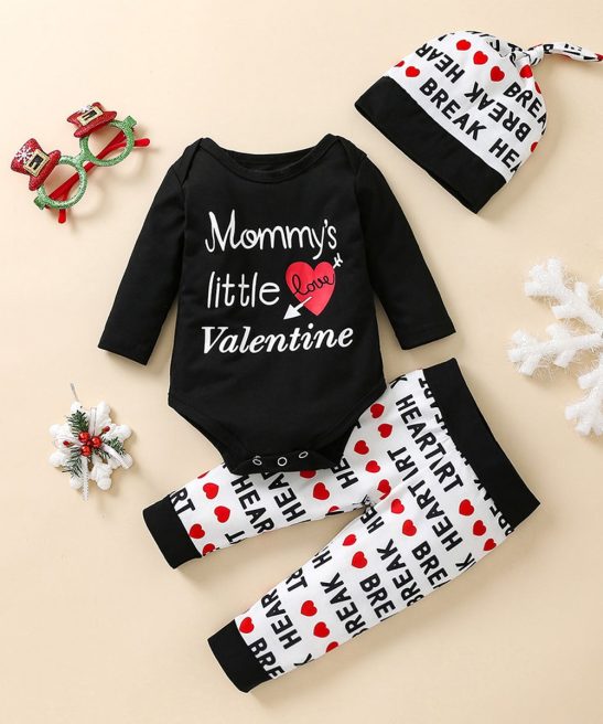 Baby Girl Boy Valentine Letter Printed Love 3 Pcs Sets