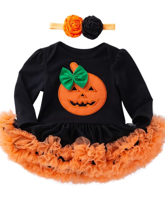 Halloween Baby Costume Girls Rompers Newborn Pumpkin Black Jumpsuits