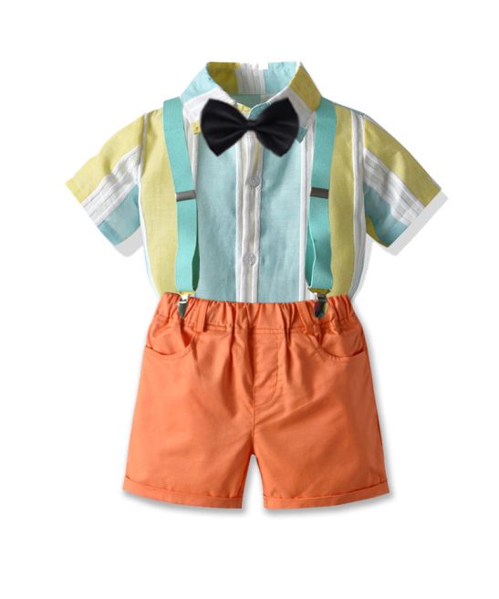 Baby Boy Gentleman Cotton Bow Tie Overalls Formal Party Sets