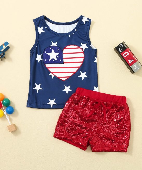 Baby Girl 4th Of July independence Day Short Sleeve Sets