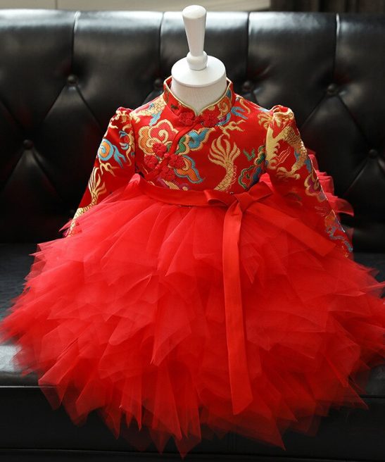Kids Little Baby Girl Birthday Party Baptism Red Christmas Dress