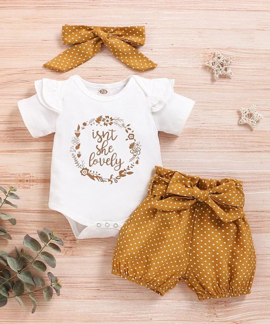 Baby Girl  3-piece Letter Print Bodysuit and Dotted Shorts/Sets