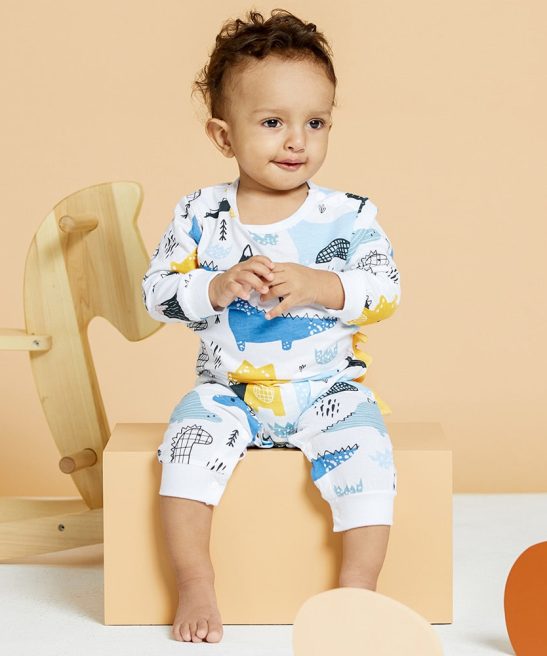 Spring Autumn New Baby Girl Boy Dinosaur Print Long Rompers