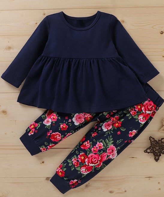 Kid Baby Girl 2-piece Solid Long-sleeve Print Set