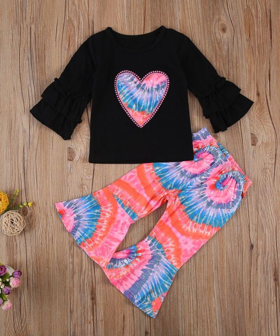 Baby Kid Girl Valentine's Day Love Embroidered Tie-dye 2 Pcs Set