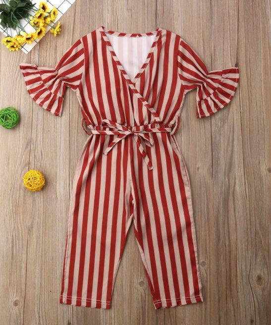 Kid Baby Girl Stripe Jumpsuit Bodysuit Pants Romper