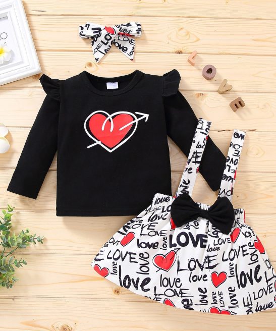 Kid Baby Girls Love Heart-shaped Valentine Outfits 2 Pcs Sets