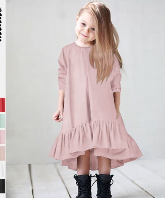 Kid Baby Girl Ruffled Loose Long Sleeve Round Neck Dress