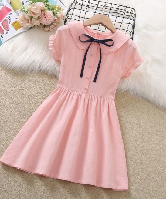 Kid Baby Girls Short Sleeve Sweet Solid Color Princesse Dress